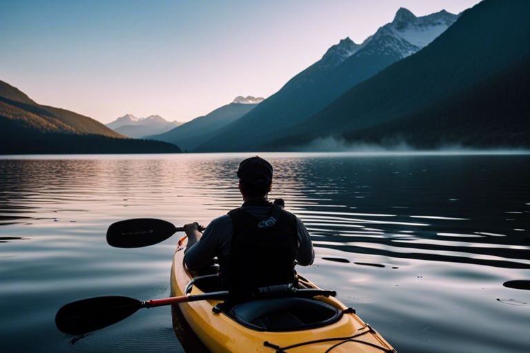 Kayak fishing on a calm lake