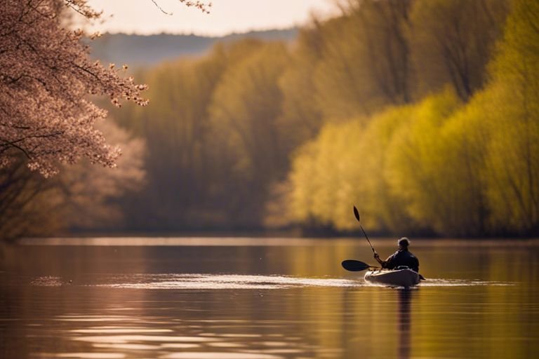 Kayak fishing in springtime